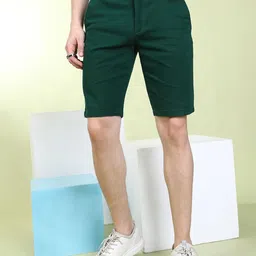 The Indian Garage Co Men Green Solid Slim Fit Chino Shorts-picture-10