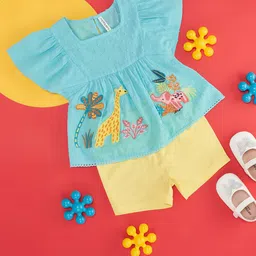 Pantaloons Baby Infants Girls Printed Square Neck Pure Cotton Top with Shorts-picture-41