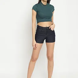 Belliskey Women Blue Solid Outdoor Denim Shorts-picture-26