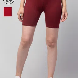 Apraa & Parma Women Maroon & Red Pack Of 2 Skinny Fit Cycling Pure Cotton Shorts-picture-17