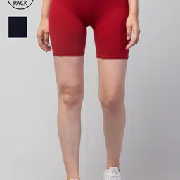 Apraa & Parma Women Maroon & Navy Blue Pack Of 2 Skinny Fit Cycling Pure Cotton Shorts-picture-41