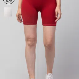 Apraa & Parma Women Maroon & White Pack Of 2 Skinny Fit Cycling Pure Cotton Shorts-picture-19