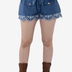SUMAVI-FASHION Women Mid-Rise Washed Embroidered Denim Shorts-image-69