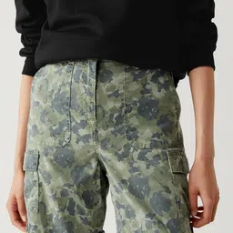 Marks & Spencer Women Khaki Printed High-Rise Cargo Shorts image 2
