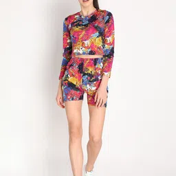 CHKOKKO Women Multicoloured Abstract Printed High-Rise Shorts image 3