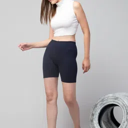Apraa & Parma Women Navy Blue 2 Slim Fit Cycling Pure cotton Sports Shorts image 2