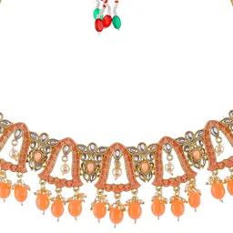 Shoshaa Gold-Plated Peach Handcrafted Kundan Stones & Beads Jewellery Set image 3