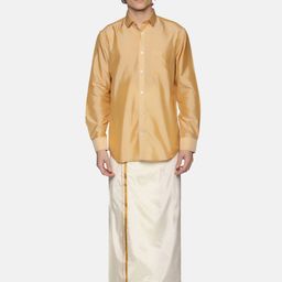 Sethukrishna Men Cream-Coloured & Gold-Coloured Solid Art Silk Dhoti-picture-35