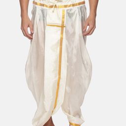 Sethukrishna Men Cream-Coloured & Golden Solid Silk Dhoti-picture-39