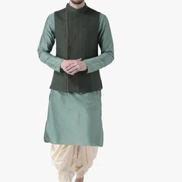 KISAH Mandarin Collar Straight Kurta with Dhoti Pants & Jacket image 1