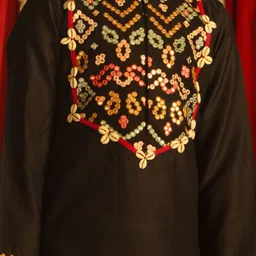 VASTRAMAY Boys Floral Yoke Design Regular Thread Work Kurta with Dhoti Pants image 5