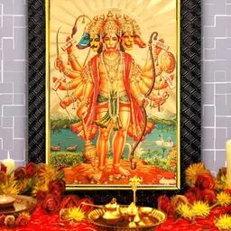 Hawai Gold Toned & Red Panchamukhi 24k Gold Plated Foil Embossed Wooden Wall Photo Frame image 1