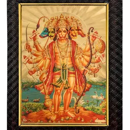 Hawai Gold Toned & Red Panchamukhi 24k Gold Plated Foil Embossed Wooden Wall Photo Frame image 2