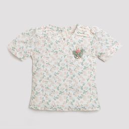 Tiny Girl Floral Printed Keyhole Neck Puff Sleeves Top-picture-11