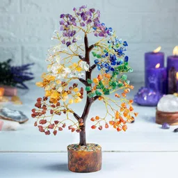 dbflow SAVEN CHAKRA TREE Crystal Gemstone Bonsai Tree with Golden Wire Decorative Showpiece - 22 cm image 3