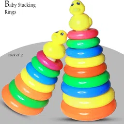 minikidz Combo Plastic Original Rock-a-Stack,Multicolor, Classic Stacking Toy with 9 and 7 Colorful Rings to Grasp, Shake, and Stack! (Multicolor)-picture-10