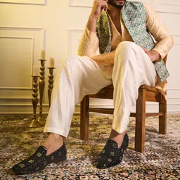 fausto Silk Zardosi Sequin Velvet Ethnic Slip On Juttis for Festive|Cocktail Slip On Mojaris For Men image 4