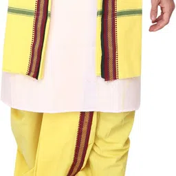 RAMESHWARAM FABRICS Men's Pure Cotton Readymade Dhoti with Angwastra Set - Pocket Dhoti Solid Men Dhoti image 5