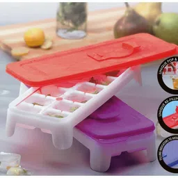 signoraware Food Grade BPA Free Plastic Freezer Ice Cube Mould Tray Box for Fridge Purple Silicone Ice Cube Tray image 2