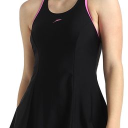 speedo Racerback Swimdress With Boyleg - Endurance10 Self Design Women Black Swimsuit-picture-1