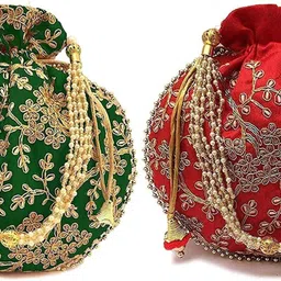 houseofcommon Women Green, Red Potli-picture-21