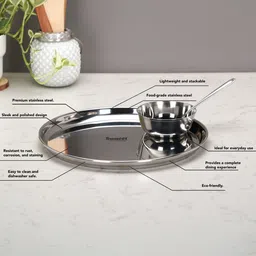 sumeet Pack of 12 Stainless Steel Stainless Steel Heavy Gauge Dinner set of 6 Pcs (2 Plate,2 Bowl,2 Spoon), Silver Dinner Set image 2