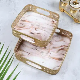 amaya decors PInk & Gold Wavy Design Tray Set of 2-picture-14