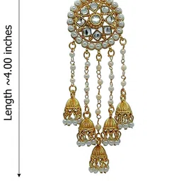 fashion fusion Kundan Pearl Five Strings Pearl Alloy, Silver Jhumki Earring image 3