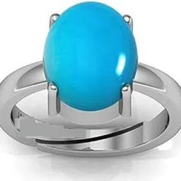 sidharth gems 7.25 Ratti 6.25 Carat Turquoise Firoza Ring Sky Blue Gemstone Panchdhatu Brass Turquoise Silver Plated Ring image 2