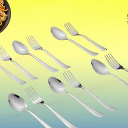 grip and serve Premium 6 PC Spoon And 6 PC Fork/Stainless Steel/Food Grade/28 Stainless Steel Cutlery Set-picture-40