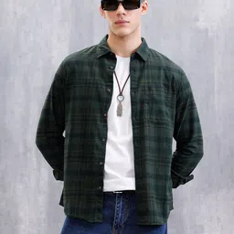 wrogn Men Slim Fit Checkered Casual Shirt image 1