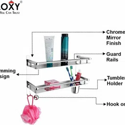 gloxy by gloxy 2-Layer Multipurpose Bathroom Rack with Toothbrush Silver Towel Holder image 4