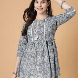 god bless Casual Regular Sleeves Floral Print Women Grey, White Top-picture-23