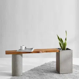 objectry Dot Microconcrete Wood Planter Bench in Black Colour image 1