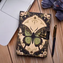 al zohra handicraft Leather Cardboard Butterfly Print Special Binding A5 Diary Notebook A5 Notebook Unruled 200 Pages image 1