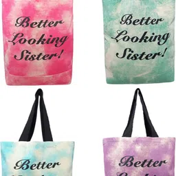 deeya Cotton Canvas Medium Size Eco Friendly Womens Shopping Bag Better Looking Sister Pack of 4 Grocery Bags-picture-44
