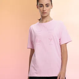 hrx by hrithik roshan Women Printed Round Neck Pure Cotton Pink T-Shirt image 3