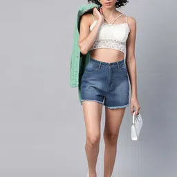 sassafras Solid Women Denim Blue Denim Shorts image 4
