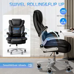 techseat ® 2 Years of Warranty | High Back | Ergonomic | Home & Office Leatherette Office Adjustable Arm Chair image 3