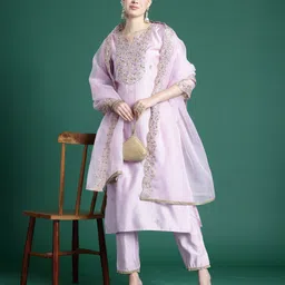 indo era Women Viscose Rayon Kurta Pant Dupatta Set image 1