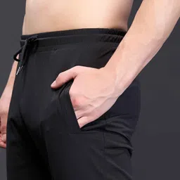 maxzone Men Solid Black Track Pants image 3