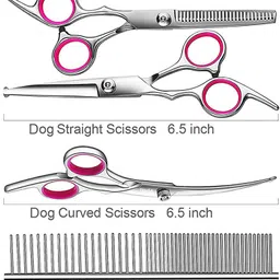 hasthip Dog Grooming Scissors Kit with Stainless Steel Comb for Pet Dog Cat Silver Pet Hair Trimmer image 2