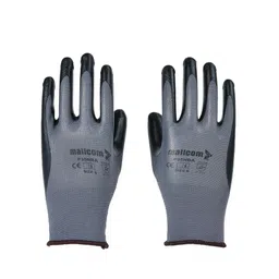 mallcom P35NBA Grey Polyester 15 Gauge Smooth Finish Seamless Liner Coated with Black Safety Gloves (Pack of 12) Polyester Safety Gloves image 2