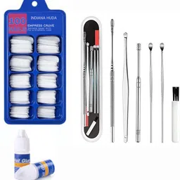 indiana huda 100 Pcs Reusable Acrylic False Nails With Nail Glue & Ear Wax Remover Tool Kit with Storage Box-picture-14