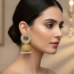 karmakar creation Festival Jhumka Pearl Brass Jhumki Earring image 2