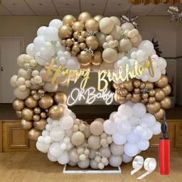 r g accessories Golden Beige White Balloons, Happy Birthday Decoration Kit (Pack Of 70)-picture-12