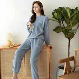 lugo Women Night Suit Set Blue Solid image 3