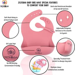 zozobaa Silicone Adjustable Feeding Bib with Easy Grip Spoon For Feeding Toddlers & Baby - 100% Silicone-Food Grade image 2
