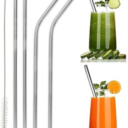 vivid (Pack of 5) Reusable Stainless Steel Straw with Cleaning Brush-Metal Straws Drinking Juice Glass Set Water/Juice Glass-picture-10