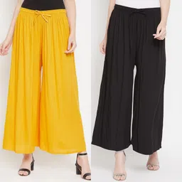 ramadyers Pack of 2 Women Comfort Fit Yellow, Black Viscose Rayon Trousers image 2